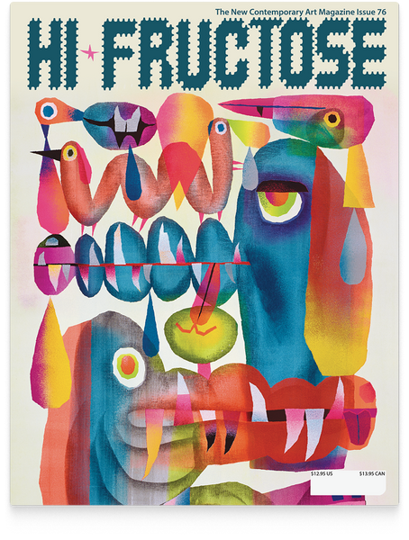 Colorful magazine cover with abstract designs and text 'HI FRUCTOSE'.